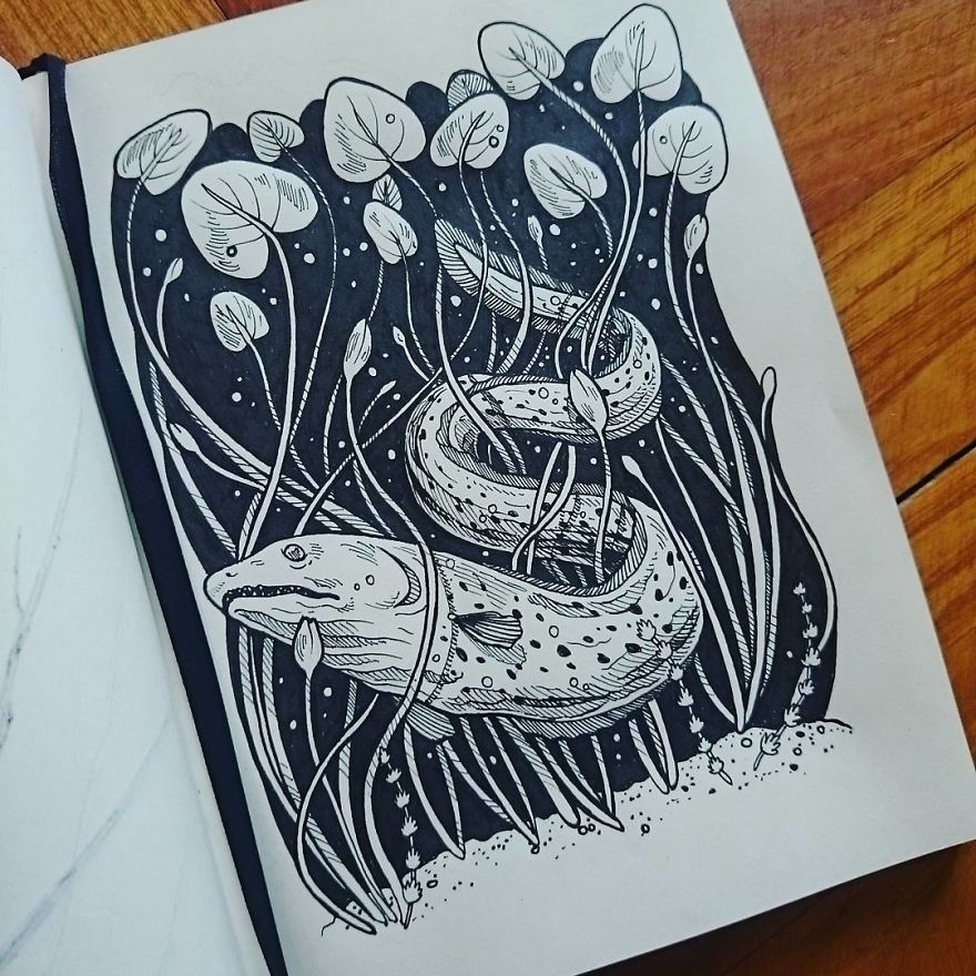 I Create Intricate And Detailed Drawings Of Animals Embedded With Their Natural Habitats