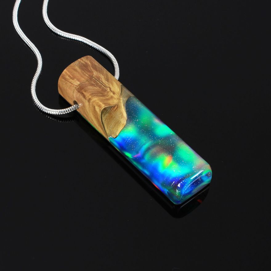 Wood, Resin, Opal Jewelry