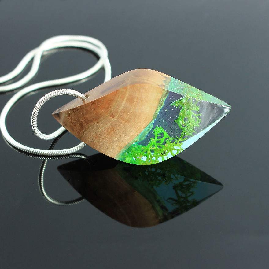 Wood, Resin, Opal Jewelry