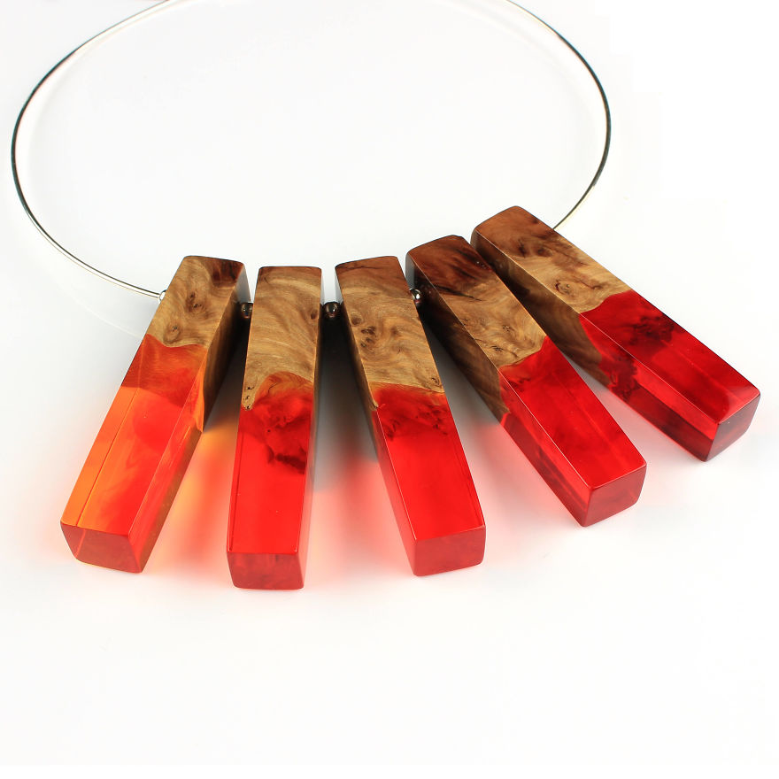 Wood, Resin, Opal Jewelry