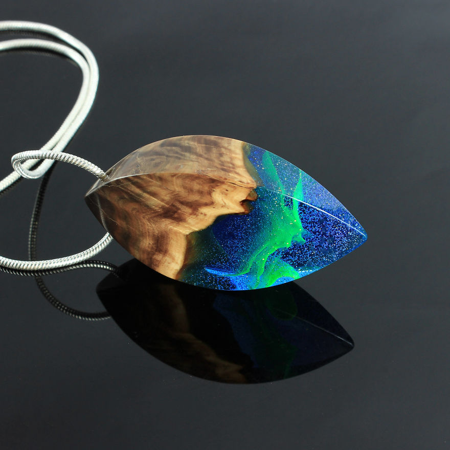 Wood, Resin, Opal Jewelry