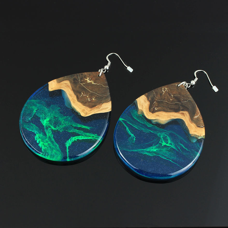 Wood, Resin, Opal Jewelry