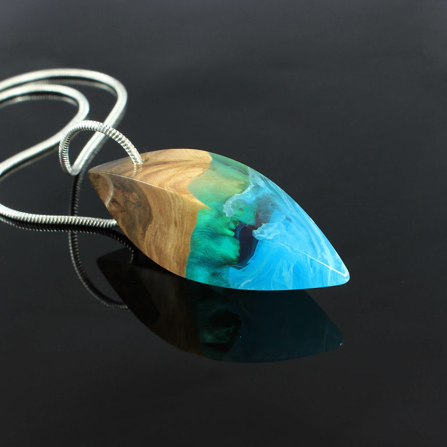 Wood, Resin, Opal Jewelry