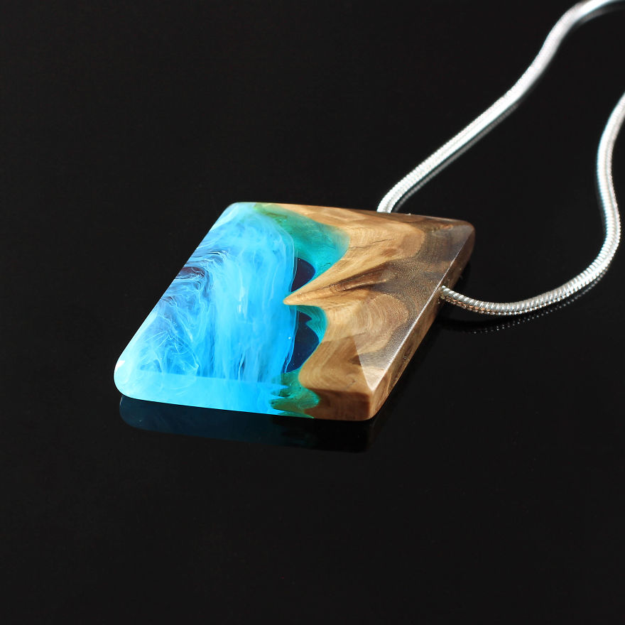 Wood, Resin, Opal Jewelry