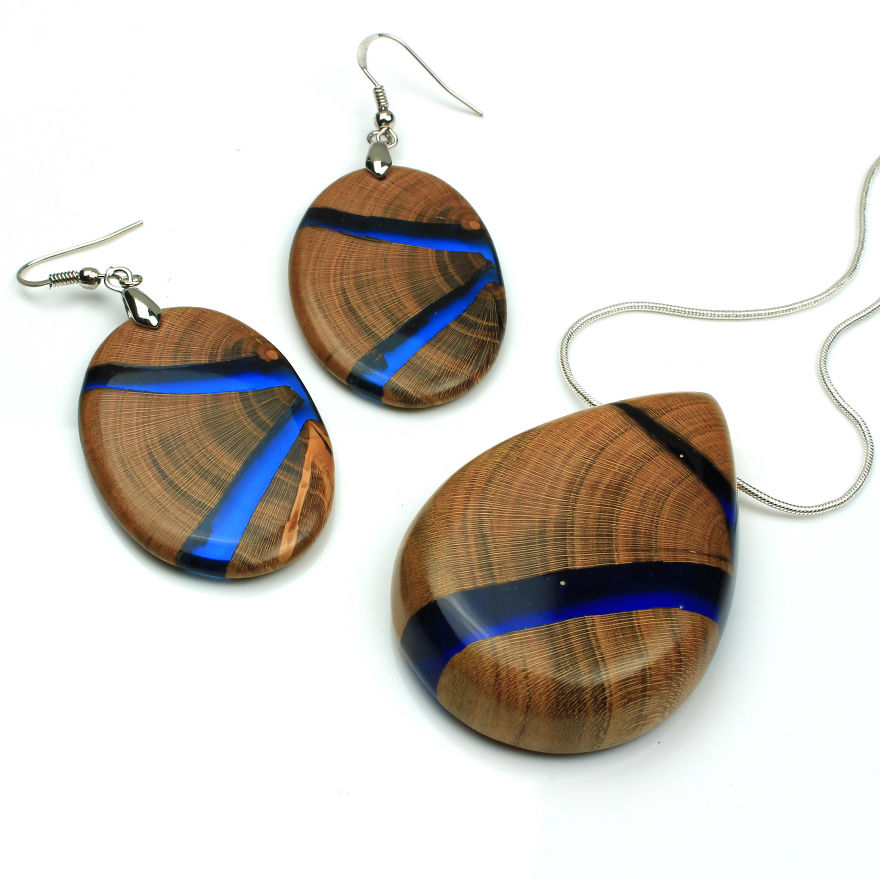 Wood, Resin, Opal Jewelry