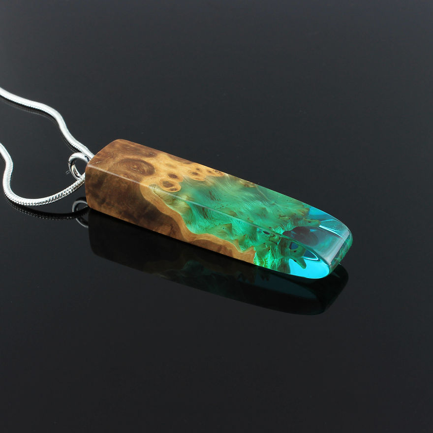 Wood, Resin, Opal Jewelry