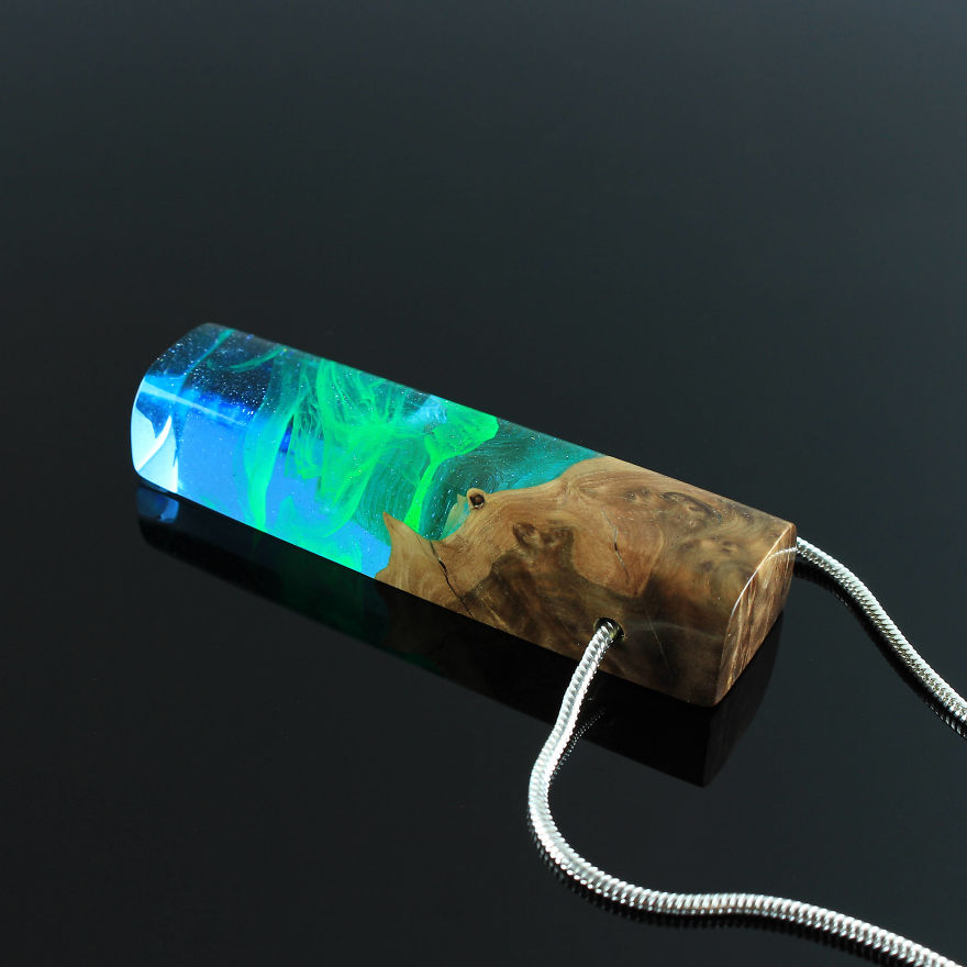 Wood, Resin, Opal Jewelry