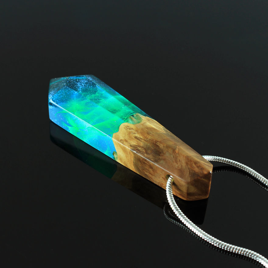 Wood, Resin, Opal Jewelry