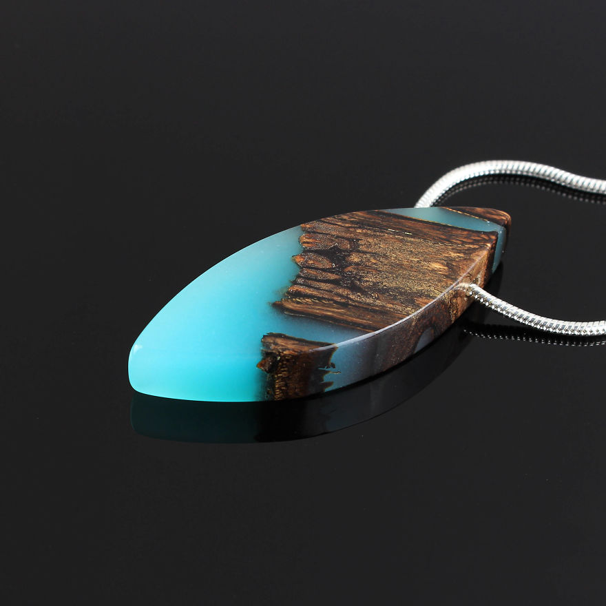 Wood, Resin, Opal Jewelry