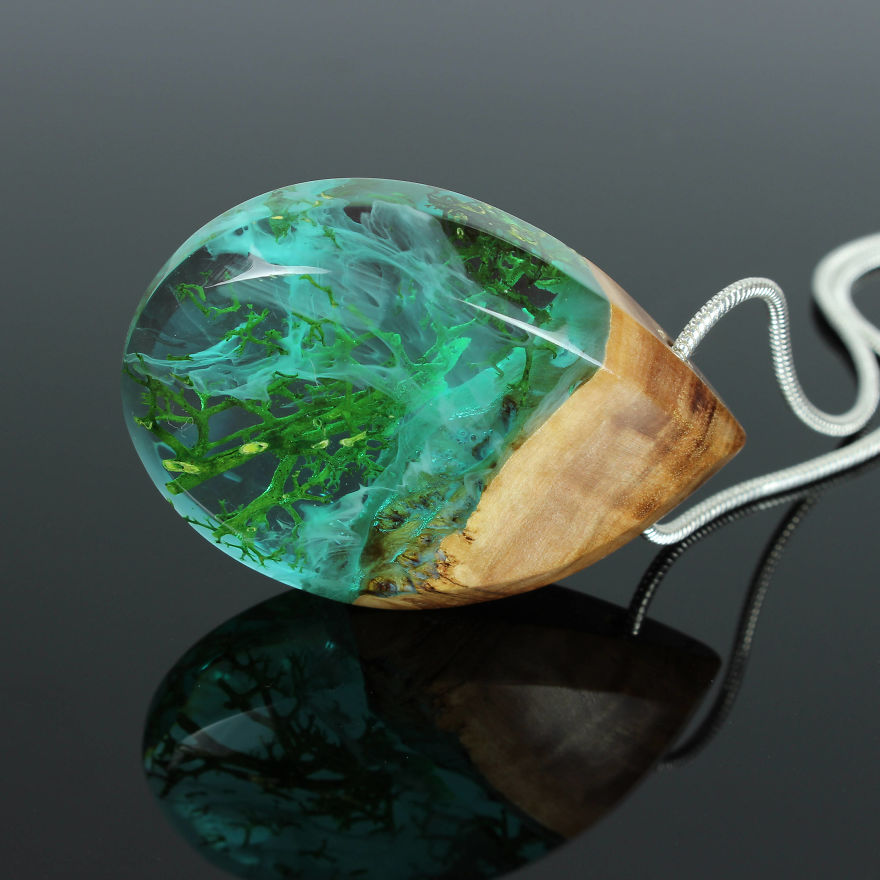 Wood, Resin, Opal Jewelry