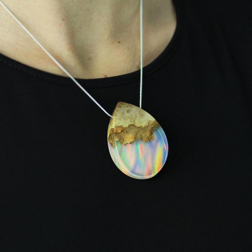 Wood, Resin, Opal Jewelry