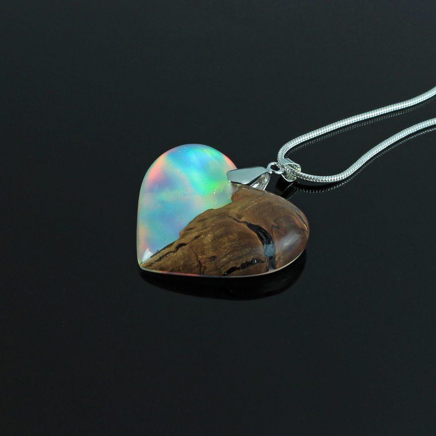 Wood, Resin, Opal Jewelry