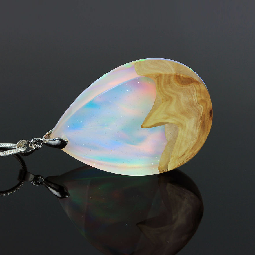 Wood, Resin, Opal Jewelry