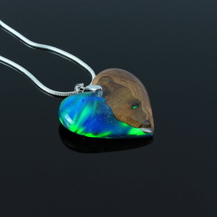 Wood, Resin, Opal Jewelry