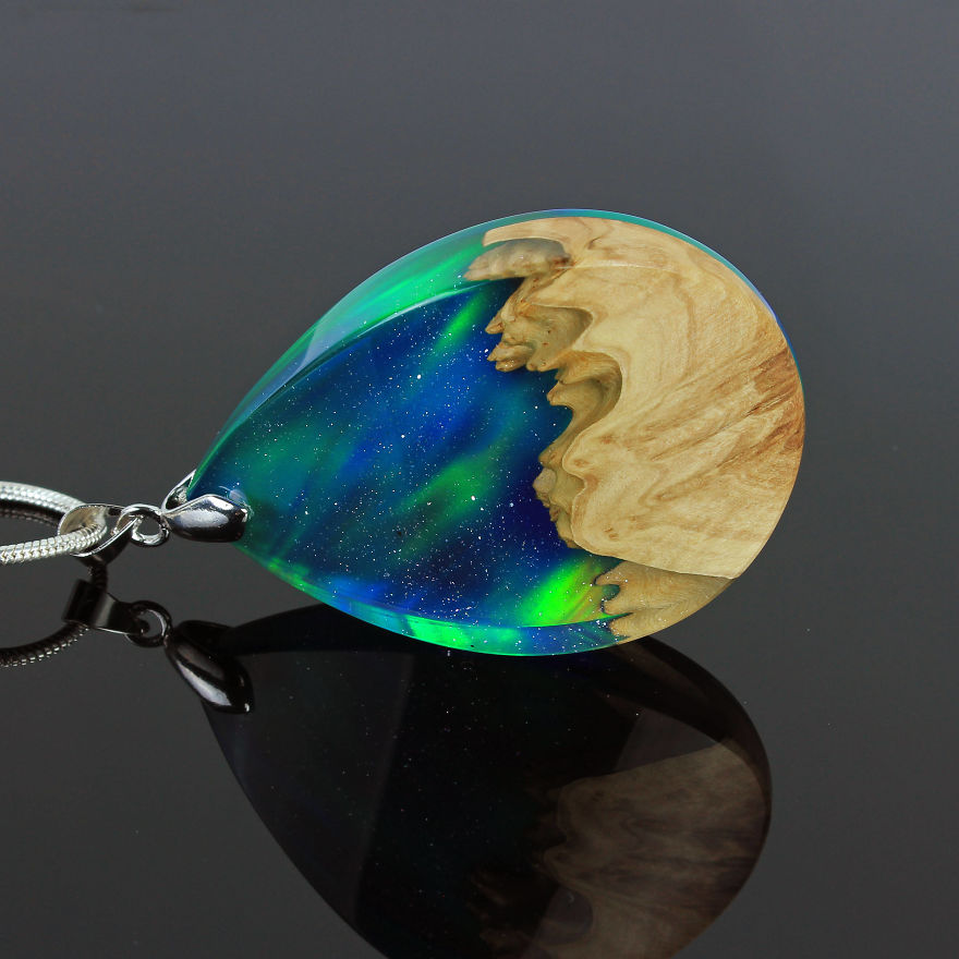 Wood, Resin, Opal Jewelry