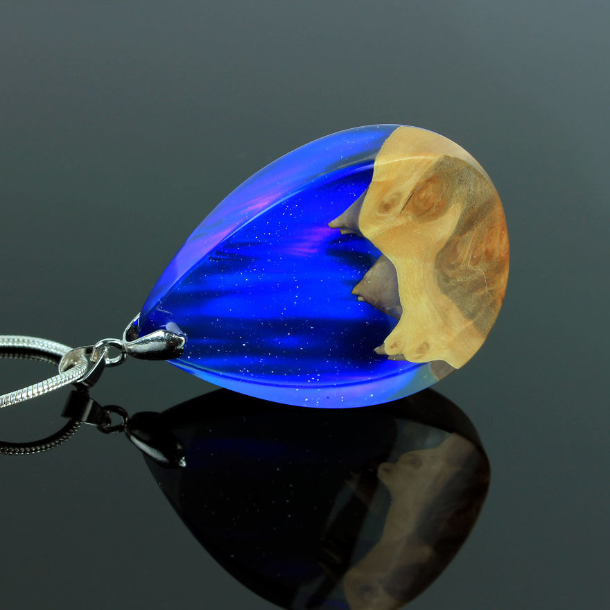 Wood, Resin, Opal Jewelry