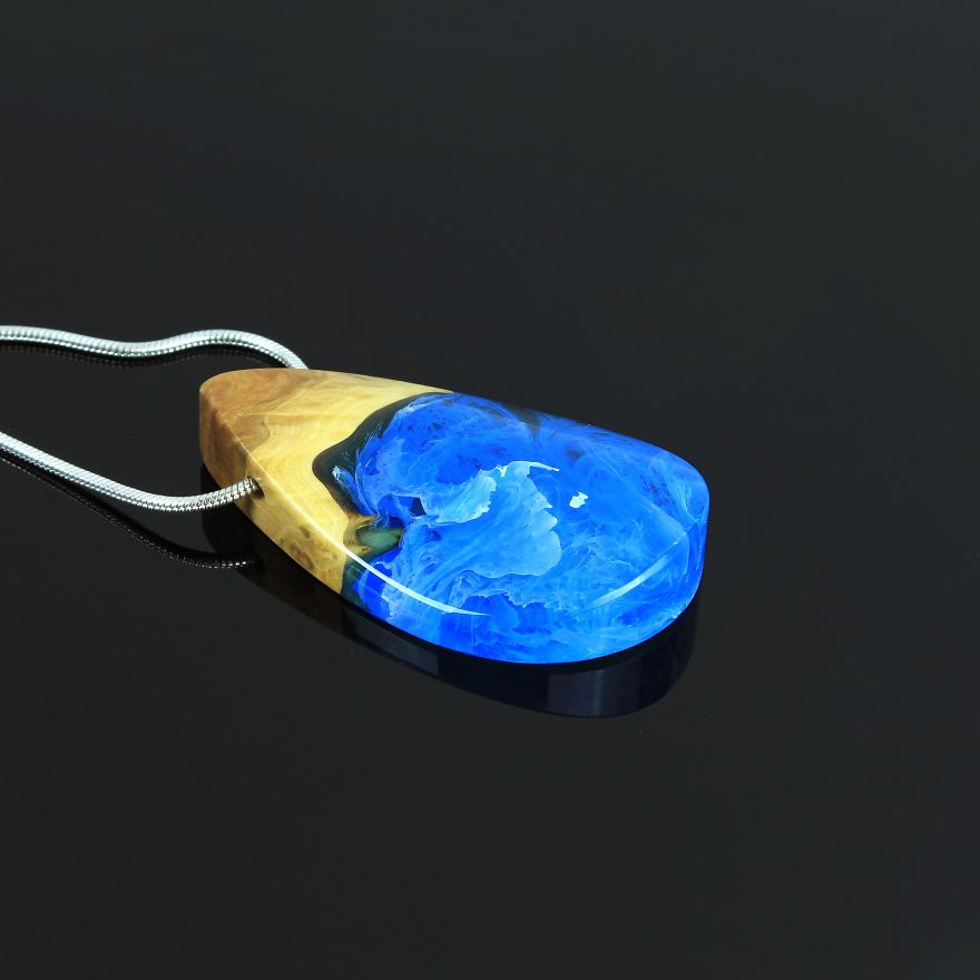 Wood, Resin, Opal Jewelry