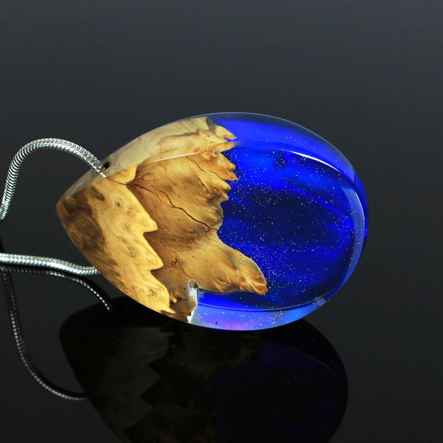 Wood, Resin, Opal Jewelry