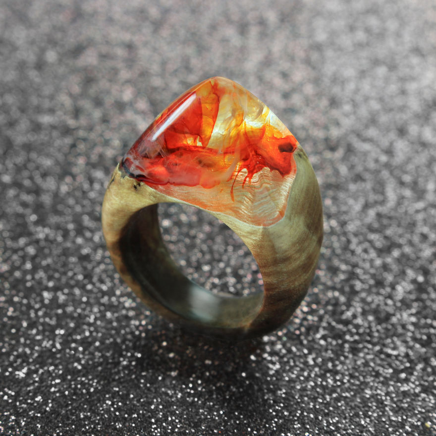 Wood, Resin, Opal Jewelry