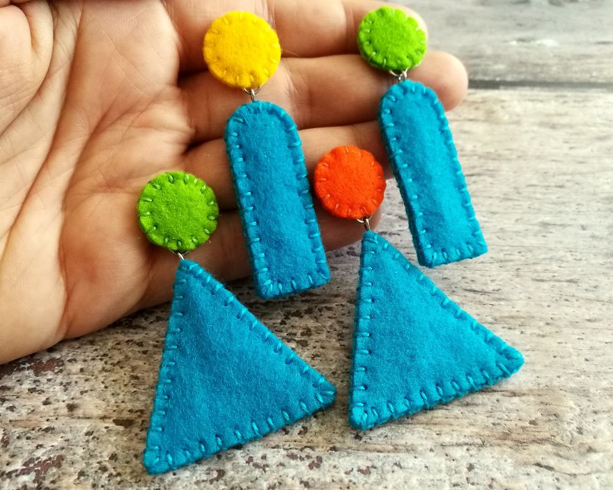 I Create Colorful And Lightweight Earrings From Wool Felt Fabric
