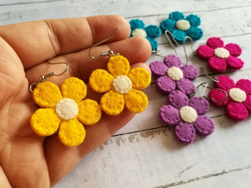 I Create Colorful And Lightweight Earrings From Wool Felt Fabric I Create Colorful And Lightweight Earrings From Wool Felt Fabric