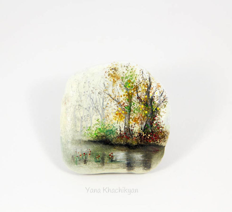 I Create Miniature Paintings On Stones And Other Surfaces