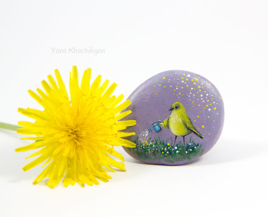 I Create Miniature Paintings On Stones And Other Surfaces