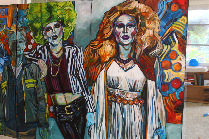 Details From 4 Panel, 5 Portrait Painting