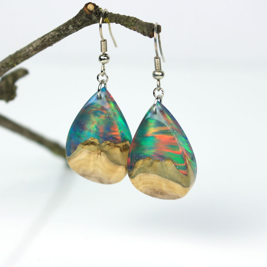 Wood, Resin, Opal Jewelry