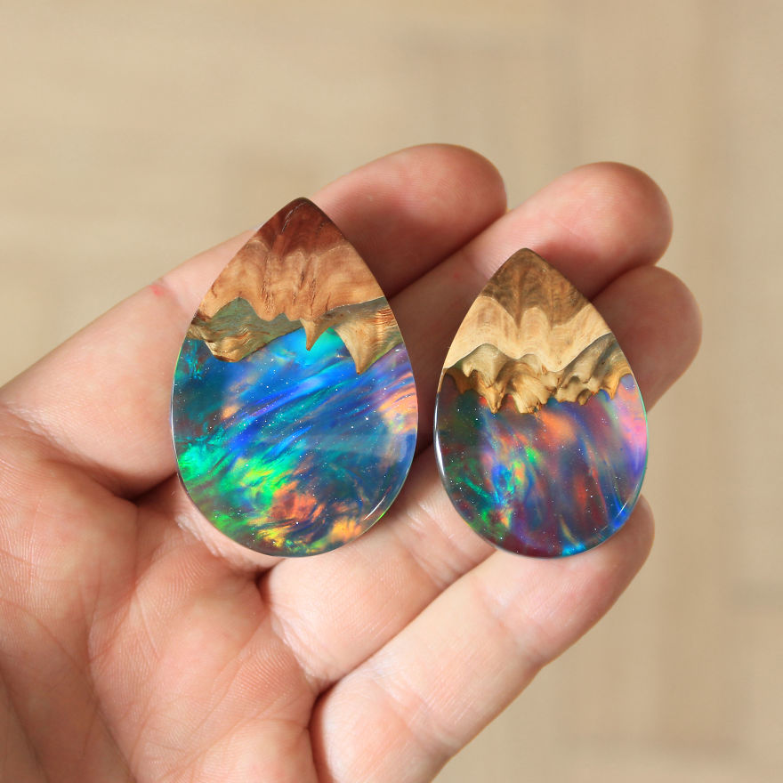 Wood, Resin, Opal Jewelry