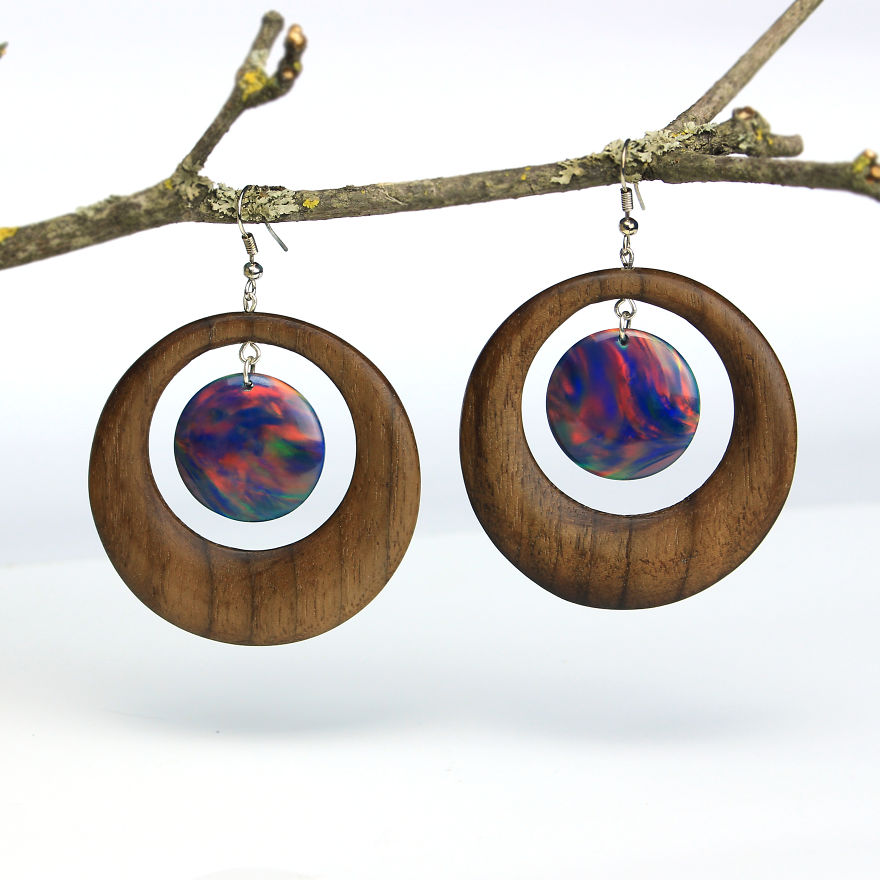 Wood, Resin, Opal Jewelry