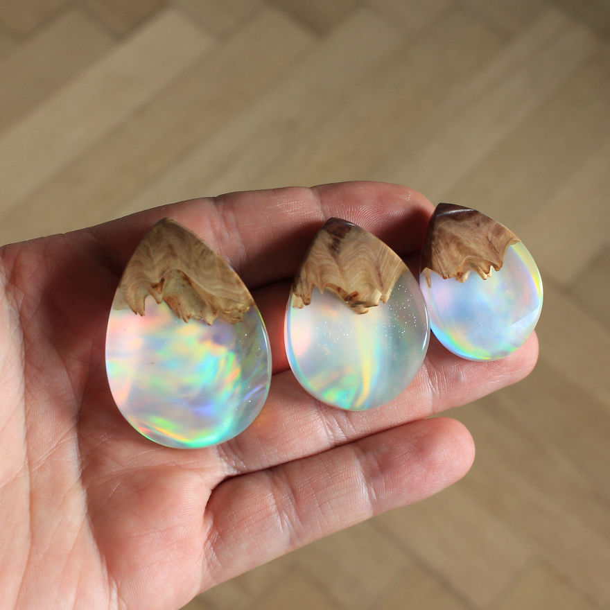 Wood, Resin, Opal Jewelry