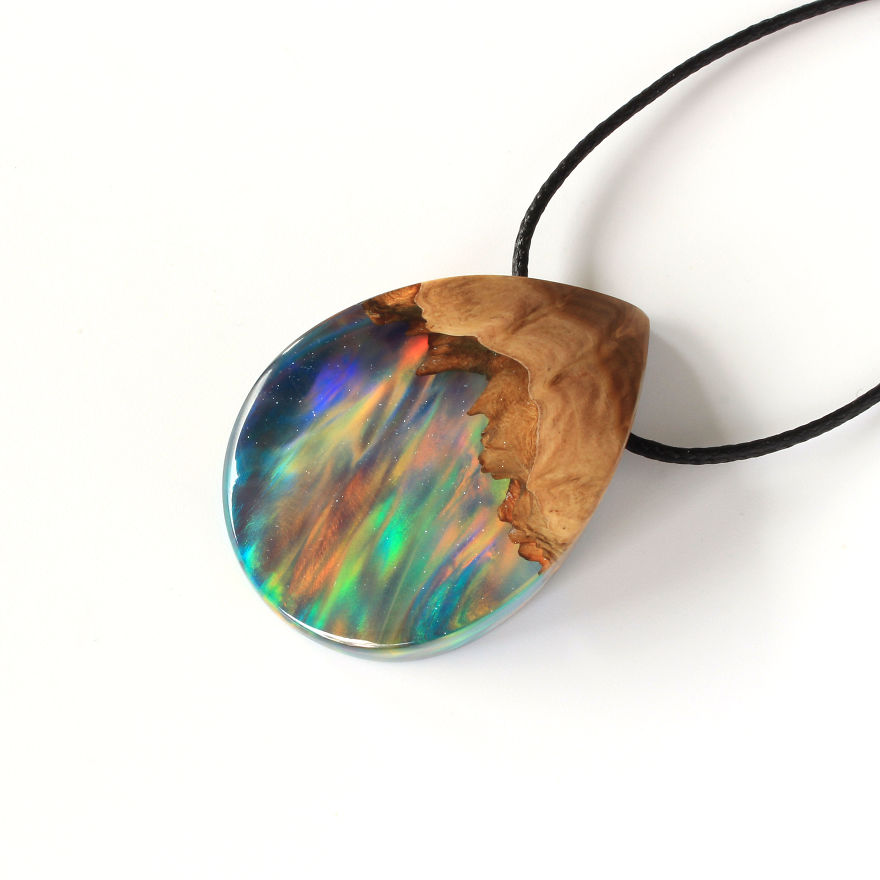 Wood, Resin, Opal Jewelry