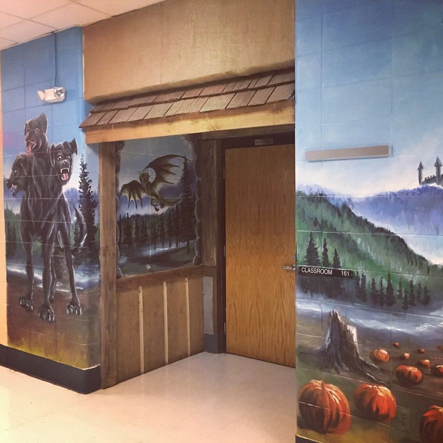 My Coworker And I Turned Boring School Hallways Into Hogwarts