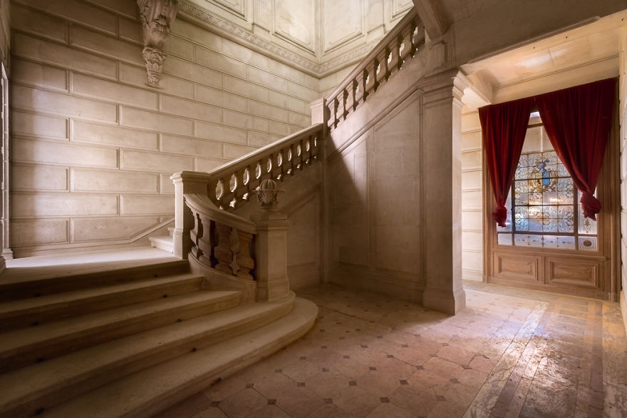 Stone Staircase In An Abandoned Castle