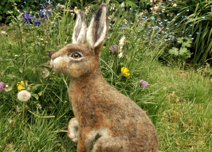 Brown Hare Needle Felted With Merino Wool Over Many Weeks By Moonbrush Wood Studios