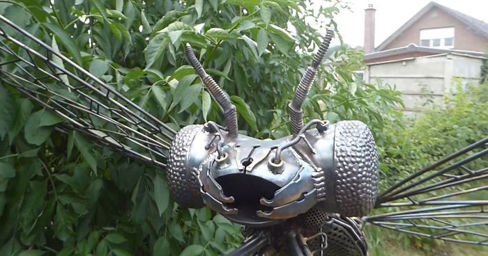 Dragonfly Sculpture Made Out Of Scrap Metal