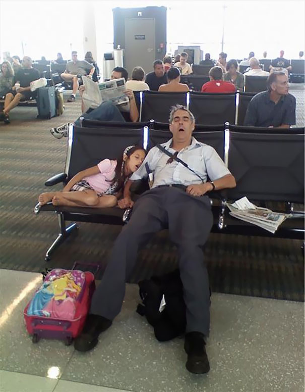 Saw This Father & Daughter Sleeping In The Airport And All I Could Think Was, "Genetics"