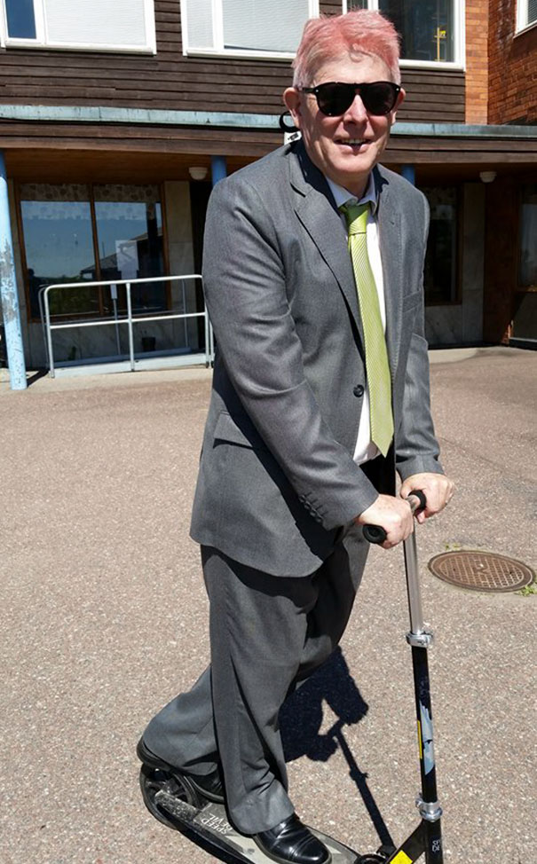 A Swedish Principal Made A Bet With A Student; If The Student Could Make It Through 9th Grade The Principal Would Dye His Hair Pink. Last Week The 61-Year-Old Principal Delivered!