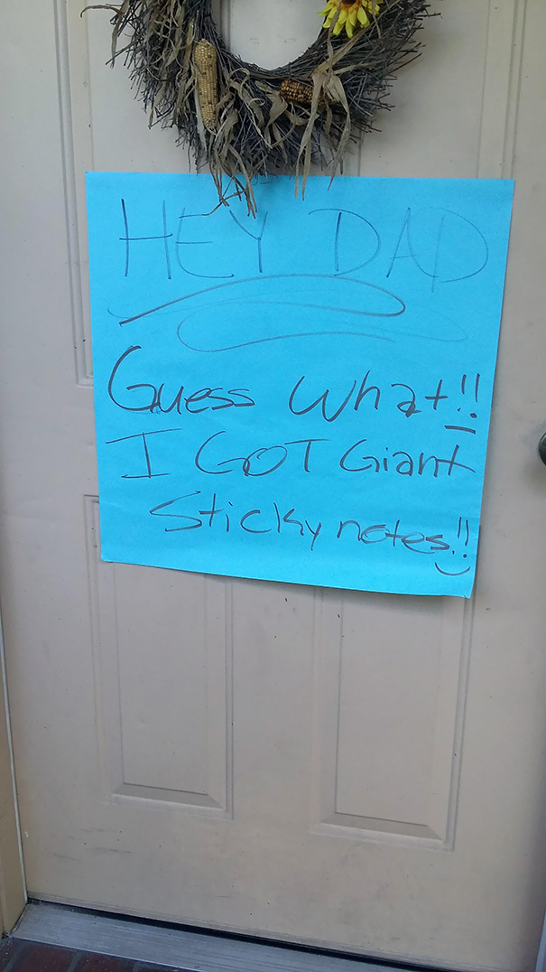 My Daughter Really Loves Sticky Notes. Last Week I Brought Her Home A Bag Full Of Varying Sizes, Shapes, And Colors For Her To Have Fun With. Today, I Came Home To This