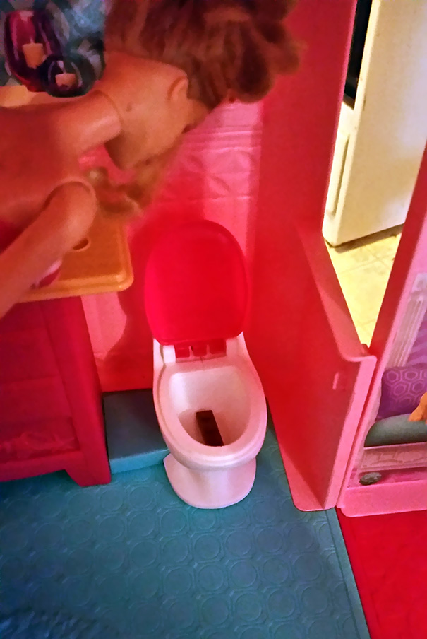 My Daughter Told Me That She Couldn't Stay In Her Room Because Barbie Dropped A Bomb. This Was What I Found. (That Is A Brown Lego, For Those Windering)