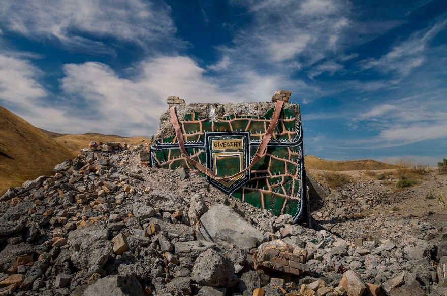 Street Artist Creates &lsquo;Valley Of Secret Values&rsquo; By Transforming Crumbling Concrete Structures Into Designer Bags