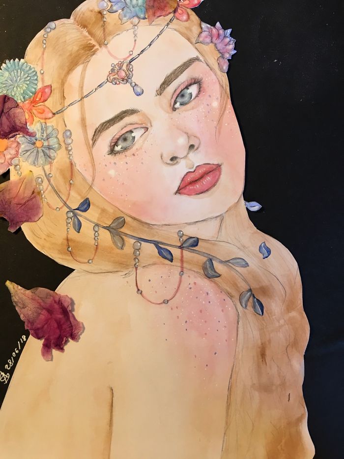 I Paint Colourful Watercolour Portraits With Dried Flowers To Keep My Stress Levels Down And Help My Depression I Paint Colourful Watercolour Portraits With Dried Flowers To Keep My Stress Levels Down And Help My Depression