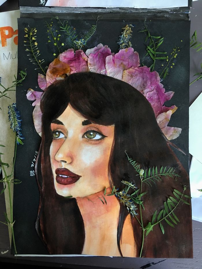 I Paint Colourful Watercolour Portraits With Dried Flowers To Keep My Stress Levels Down And Help My Depression I Paint Colourful Watercolour Portraits With Dried Flowers To Keep My Stress Levels Down And Help My Depression