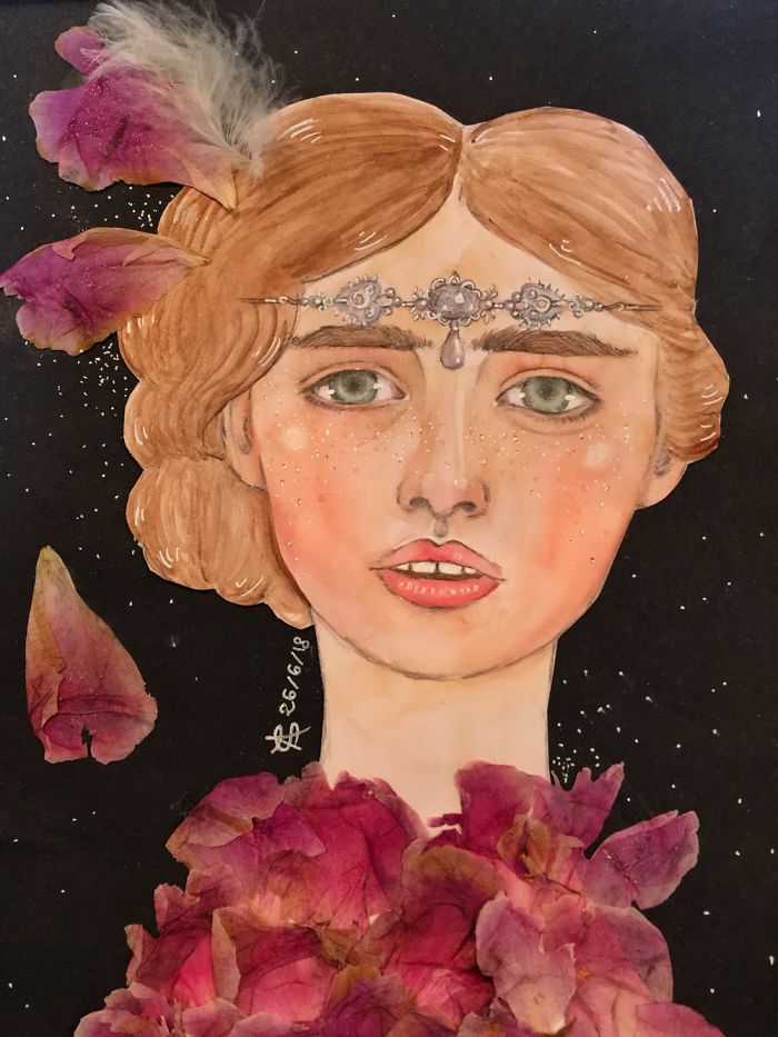 I Paint Colourful Watercolour Portraits With Dried Flowers To Keep My Stress Levels Down And Help My Depression I Paint Colourful Watercolour Portraits With Dried Flowers To Keep My Stress Levels Down And Help My Depression