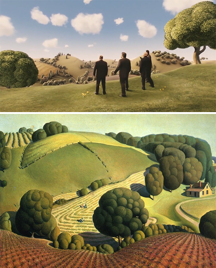 Movie: The Imaginarium of Doctor Parnassus (2009) vs. Painting: Young Corn (1931)