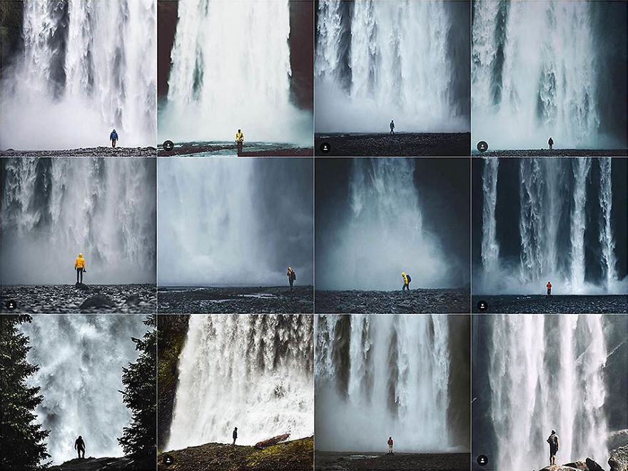 Person Centered In Front Of A Waterfall