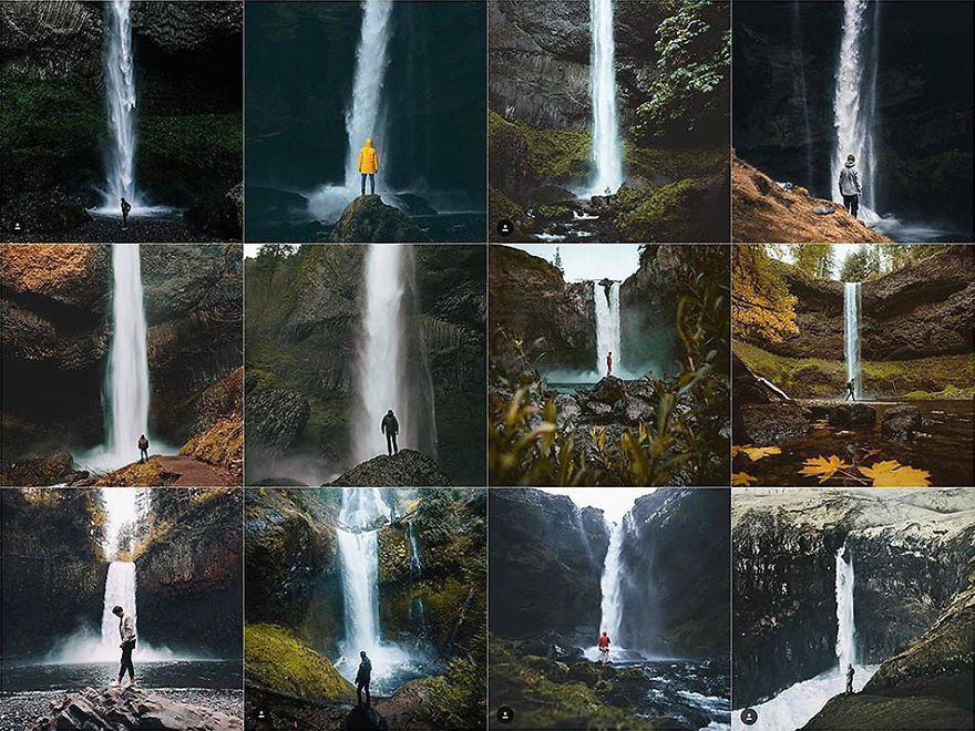 Person Centered In Front Of Waterfall