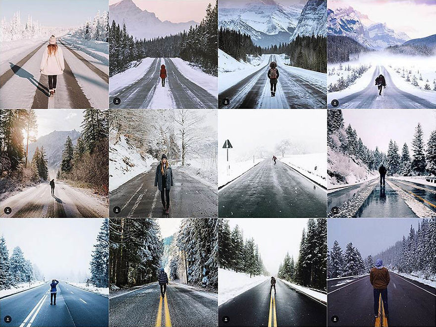 Person Standing In The Middle Of A Winter Road