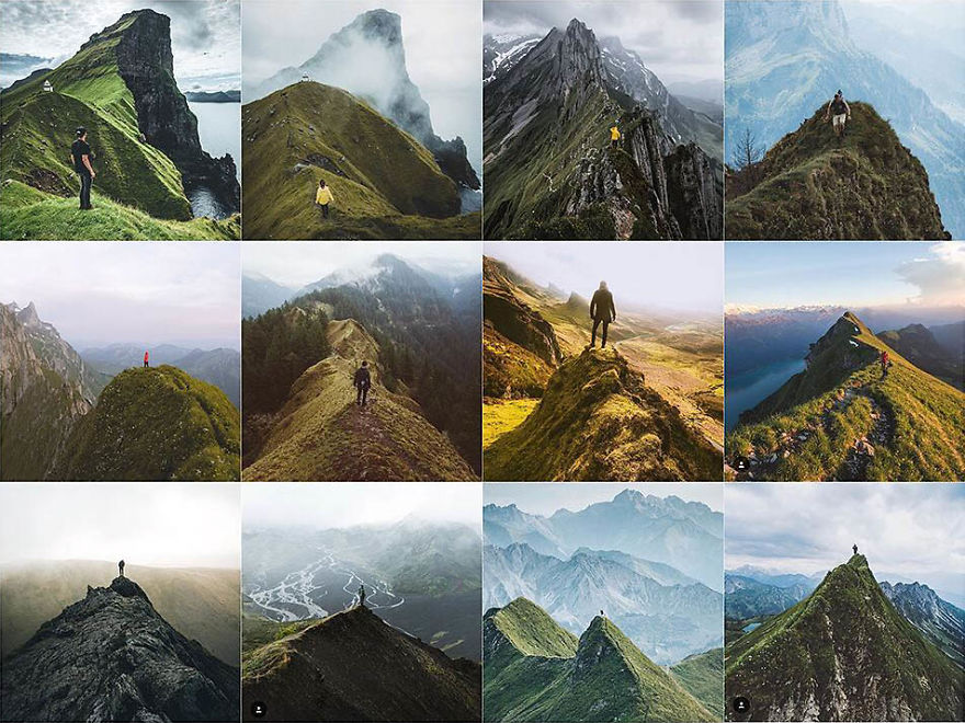 Person Centered On A Green Pointy Ridge/Mountain